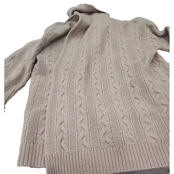 Kokun Cashmere Wool Cable Knit Turtleneck Tan Sweater Women's Small - Picture 9 of 11